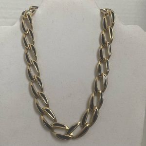 Vintage Gold Tone and blue enamel women chunky chain statement necklace. Used.